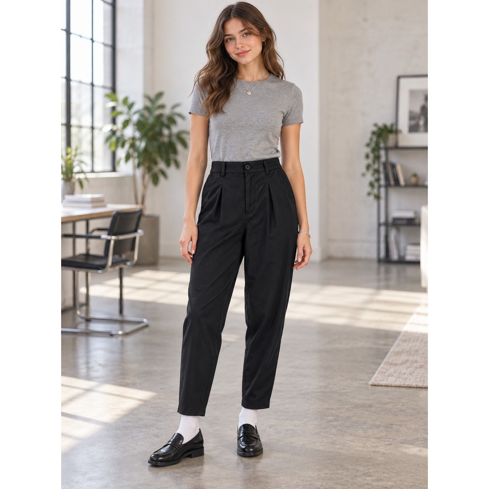 Loft Womens Black Pleated High Rise Tapered Leg Trousers Pants Size 2